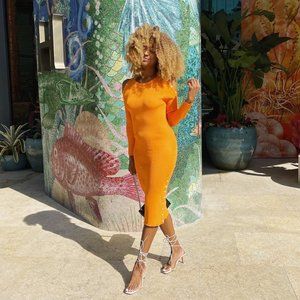 Karen Millen Knit Midi Dress with Button Detail